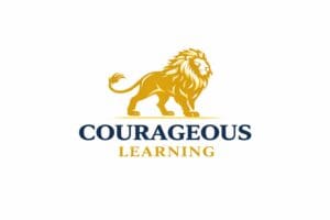 Golden lion logo with Courageous Learning