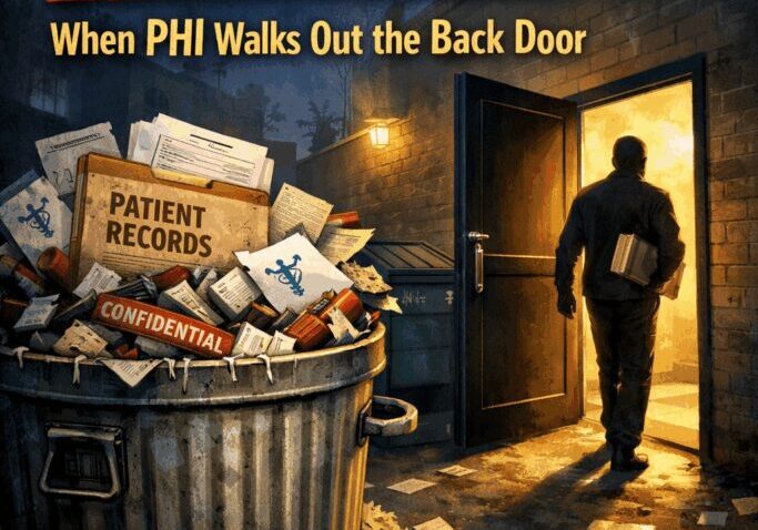 Silhouette leaving with confidential patient records